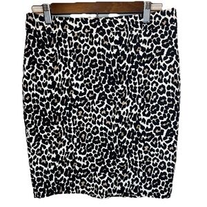 J.Crew Basketweave Pencil In Ivory Leopard Print Cotton Skirt Size 4P NWT Sexy